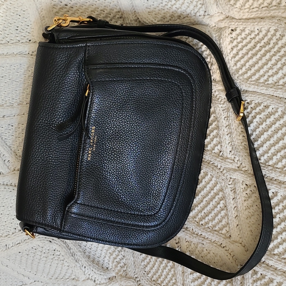 Marc Jacobs Black Pebbled Leather Crossbody Bag with Gold Hardware